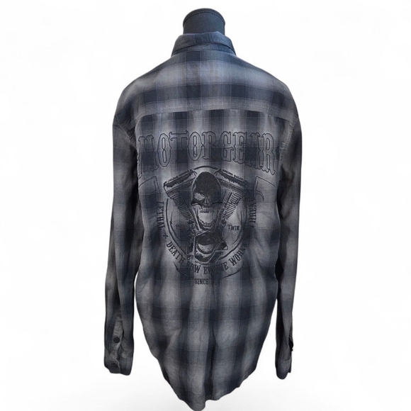 Motogear Men's Charcoal Plaid Button-Down Shirt Size Med - Picture 2 of 11